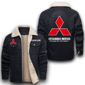 Custom Name Mitsubishi Leather Jacket With Velvet Inside, Winter Outer Wear For Men And Women