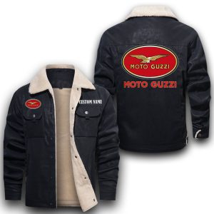 Custom Name Moto Guzzi Leather Jacket With Velvet Inside, Winter Outer Wear For Men And Women