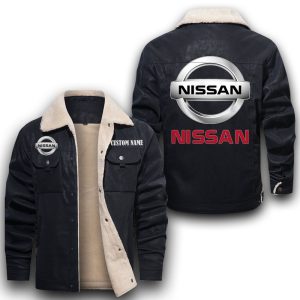 Custom Name Nissan Leather Jacket With Velvet Inside, Winter Outer Wear For Men And Women