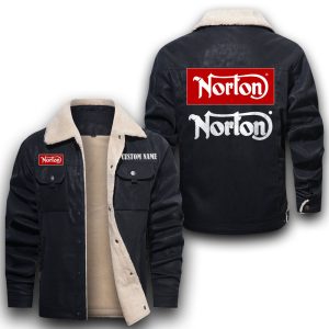 Custom Name Norton Motorcycle Company Leather Jacket With Velvet Inside, Winter Outer Wear For Men And Women