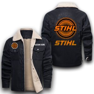 Custom Name Stihl Leather Jacket With Velvet Inside, Winter Outer Wear For Men And Women