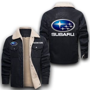 Custom Name Subaru Leather Jacket With Velvet Inside, Winter Outer Wear For Men And Women