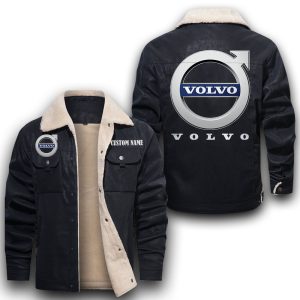 Custom Name Volvo Cars Leather Jacket With Velvet Inside, Winter Outer Wear For Men And Women