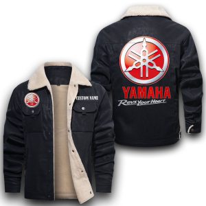 Custom Name Yamaha Leather Jacket With Velvet Inside, Winter Outer Wear For Men And Women