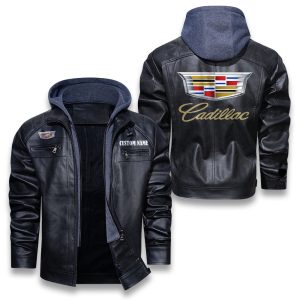 Custom Name Cadillac Removable Hood Leather Jacket, Winter Outer Wear For Men And Women