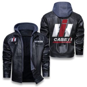 Custom Name Case IH Removable Hood Leather Jacket, Winter Outer Wear For Men And Women