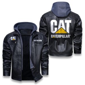 Custom Name Caterpillar Inc Removable Hood Leather Jacket, Winter Outer Wear For Men And Women