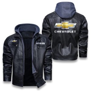 Custom Name Chevrolet Removable Hood Leather Jacket, Winter Outer Wear For Men And Women