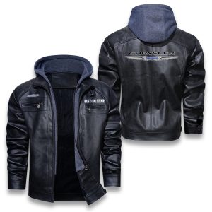 Custom Name Chrysler Removable Hood Leather Jacket, Winter Outer Wear For Men And Women