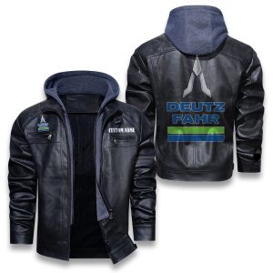Custom Name Deutz Fahr Removable Hood Leather Jacket, Winter Outer Wear For Men And Women