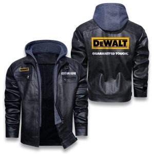Custom Name DeWalt Removable Hood Leather Jacket, Winter Outer Wear For Men And Women