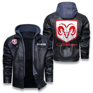 Custom Name Dodge Challenger Removable Hood Leather Jacket, Winter Outer Wear For Men And Women