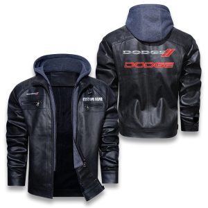 Custom Name Dodge Removable Hood Leather Jacket, Winter Outer Wear For Men And Women