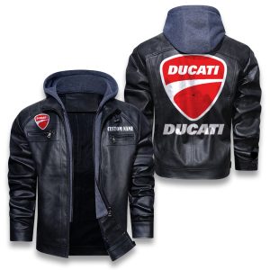 Custom Name Ducati Removable Hood Leather Jacket, Winter Outer Wear For Men And Women