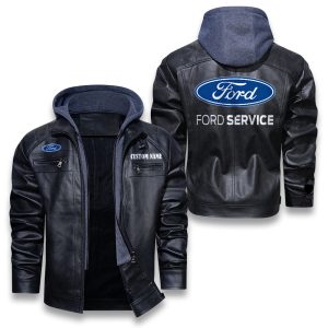 Custom Name Ford Removable Hood Leather Jacket, Winter Outer Wear For Men And Women