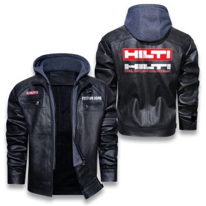 Custom Name Hilti Removable Hood Leather Jacket, Winter Outer Wear For Men And Women