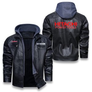 Custom Name Hitachi Removable Hood Leather Jacket, Winter Outer Wear For Men And Women
