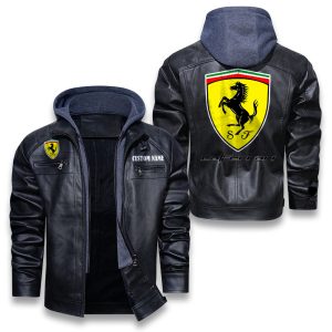 Custom Name LaFerrari Removable Hood Leather Jacket, Winter Outer Wear For Men And Women