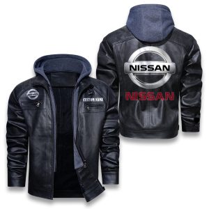 Custom Name Nissan Removable Hood Leather Jacket, Winter Outer Wear For Men And Women