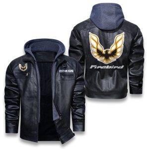 Custom Name Pontiac Firebird Removable Hood Leather Jacket, Winter Outer Wear For Men And Women
