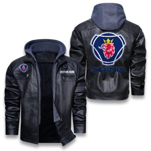 Custom Name Scania Removable Hood Leather Jacket, Winter Outer Wear For Men And Women