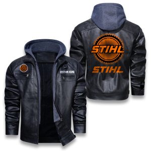 Custom Name Stihl Removable Hood Leather Jacket, Winter Outer Wear For Men And Women
