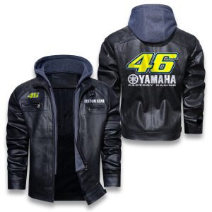 Custom Name Valentino Rossi 46 Removable Hood Leather Jacket, Winter Outer Wear For Men And Women