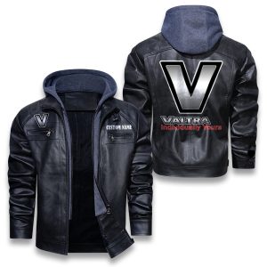 Custom Name Valtra Removable Hood Leather Jacket, Winter Outer Wear For Men And Women