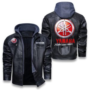 Custom Name Yamaha Removable Hood Leather Jacket, Winter Outer Wear For Men And Women
