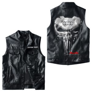 Custom Name Punisher Skull Audi-logo Logo Leather Vest For Men And Women