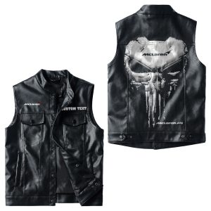 Custom Name Punisher Skull McLaren P1 Logo Leather Vest For Men And Women