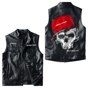 Custom Name Skull Design McLaren P1 Logo Leather Vest For Men And Women