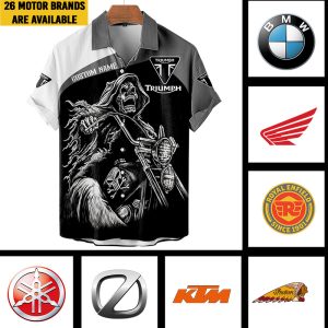 Motorcycle Logo Biker Skull Custom Name Hawaiian Shirt 3D All Over Print