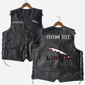 Custom Name Jaguar Logo Embroidery Patches Motorcyle Leather Vest For Men And Women